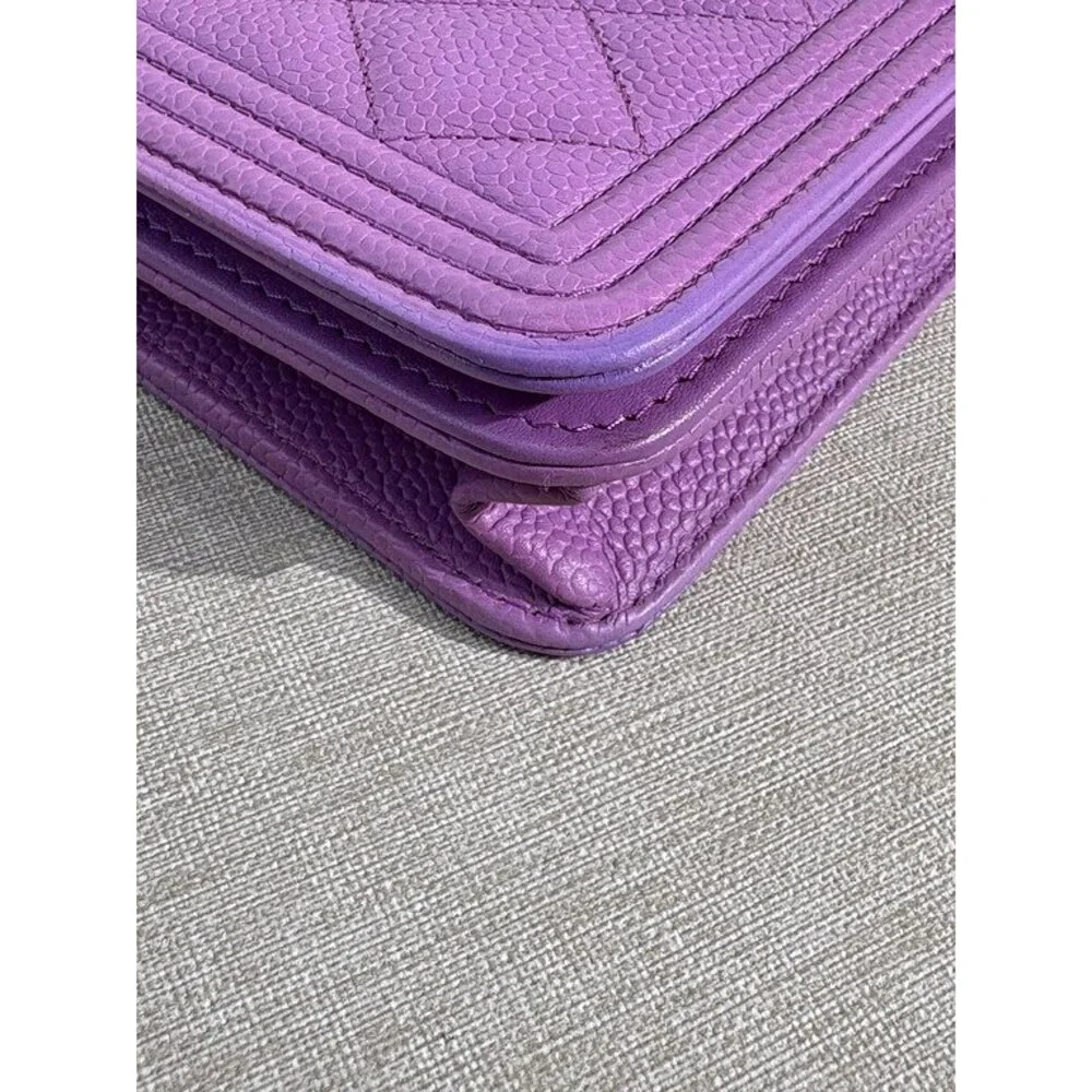 CHANEL Purple Caviar Boy WOC LGHW